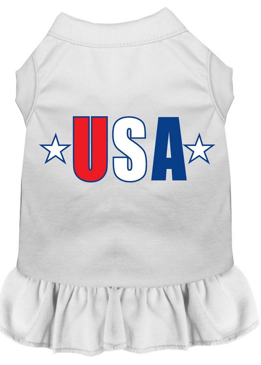 USA Star Screen Print Dress White XS